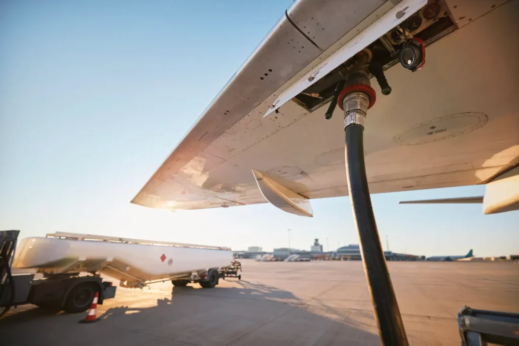A aircraft being re-fueled
