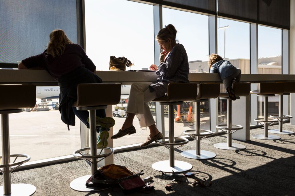 Passengers waiting at a lounge